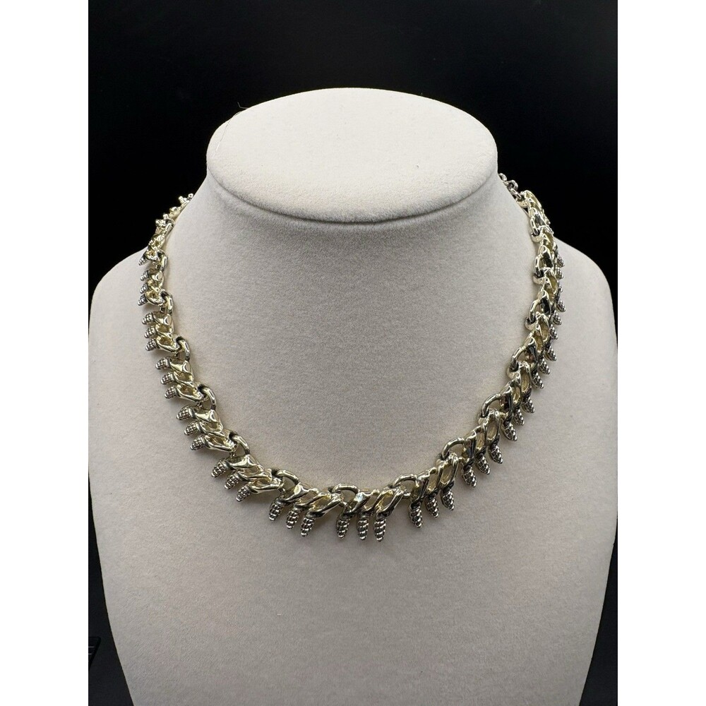 Vintage Gold Tone Choker Necklace Layered Leaf Link Adjustable 12"-16"
